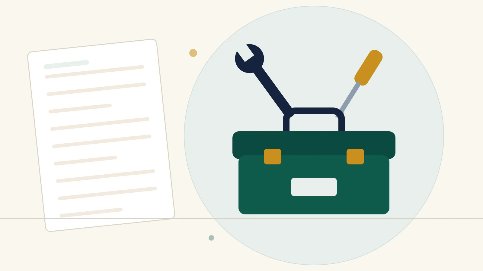 Illustration : une caisse à outils, une clé plate et un tournevis.